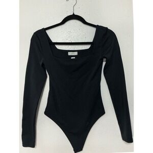 Babaton Contour Black Long Sleeve Square Neck Bodysuit S Base Layer Minimalist